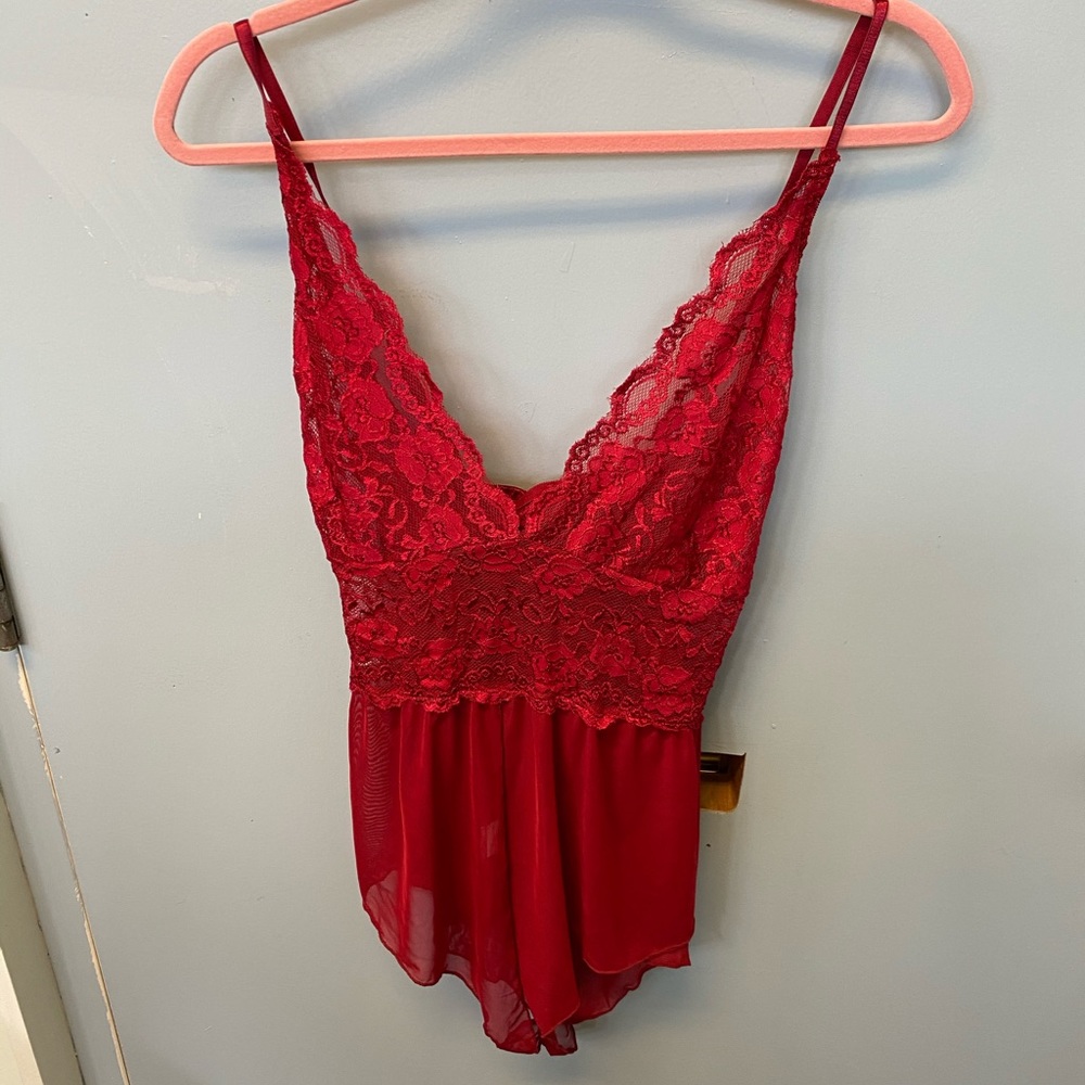 Red Lingerie Teddy Crotchless